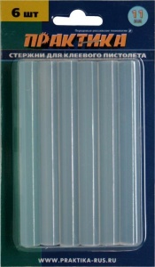 Стержни для клеевых пистолетов прозрачные 11х100 мм 6 шт; ПРАКТИКА, 641-589
