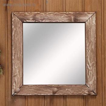 Зеркало для бани 30х30 см 3 крючка состаренное; 5307724