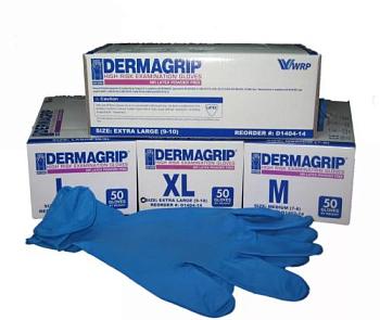 Перчатки хозяйственные латекс Dermagrip High Risk Powder Free 25 пар р-р XL анатомические
