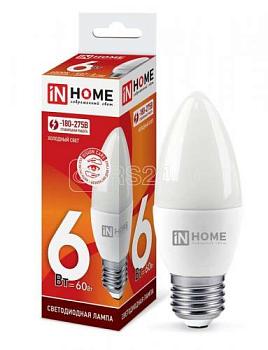 Лампа светодиодная LED СВЕЧА VC 6Вт 230В Е27 6500К 480Лм; IN HOME, 4690612030357
