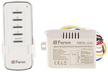 Дистанционный  выключатель TM74 230V 1000W 4-х канальный 30м с ПДУ  белый; FERON, 23263
