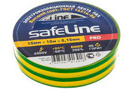 Изолента ПВХ 15 мм 10 м желто-зеленый; Safeline