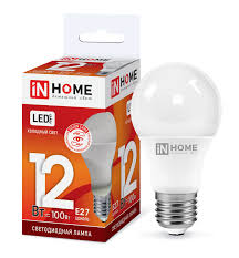 Лампа светодиодная LED A60 VC 12Вт 230В Е27 6500К 1080Лм; IN HOME, 4690612020259