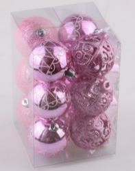 Набор шаров новогодних пластик 12шт/6см розовый в асс-те; SYQB-011957
