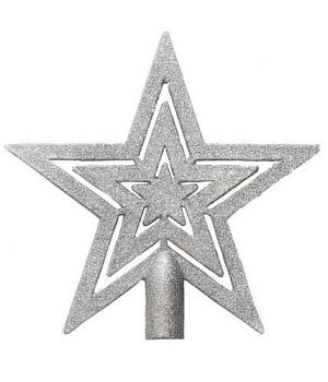 Верхушка для ели резная звезда 20см серебро; 88742