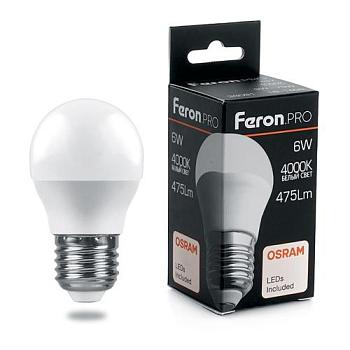Лампа светодиодная LB-1406 6Вт 4000K 230В E27 G45; Feron.PRO, 38069