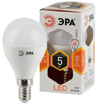 Лампа светодиодная STD P45 5Вт 2700К E14 шар; ЭРА, Б0028485