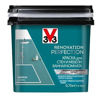 Краска для стен и мебели ванная комната RENOVATION PERFECTION-БИРЮЗА 0,75 л