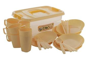 Набор посуды для пикника на 4 персоны из пластика бежевый; П0511