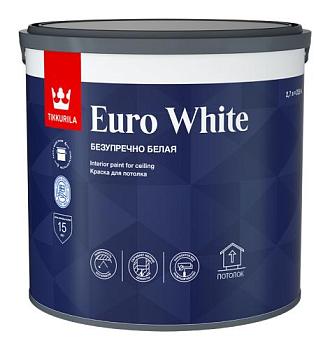 Краска В/Д для потолков Euro White  глубокоматовая 2,7 л; TIKKURILA