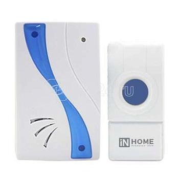 Звонок беспроводной ЗБ-8 32 мелодии 120м с кнопкой IP44 бело-голубой; IN HOME, 4690612013367