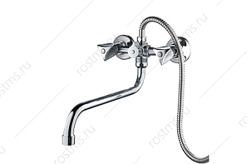 Смеситель для ванны двухрычажный поворотный длинный излив хром с душ.набором; РМС, SL119-143