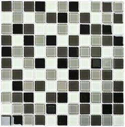 Мозаика стеклянная CARBON MIX бело-черн микс 30х30см (чип 25х25х4мм)