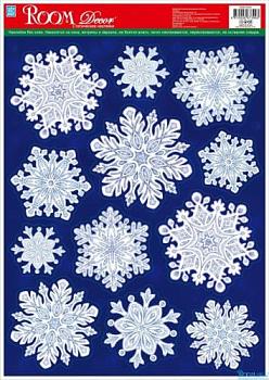 Наклейка новогодняя 29х41см кружевные снежинки №1; Roomdecor, WDX1703 A