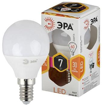 Лампа светодиодная STD P45 7Вт 2700К E14 шар; ЭРА, Б0020548