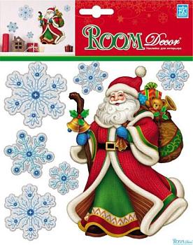 Наклейка новогодняя 18х18см Дед мороз-мини 3D; Roomdecor, PLX1503