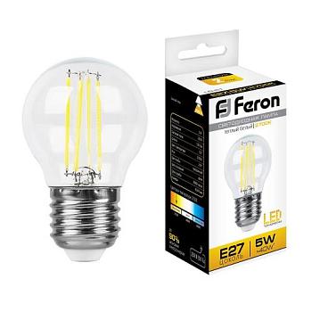 Лампа светодиодная LB-61 5Вт 230V E27 2700K филамент G45 прозрачная; Feron, 25581