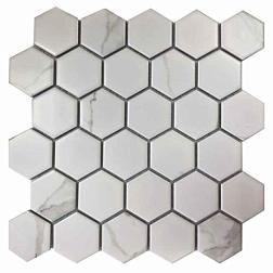 Мозаика керамическая CARRARA COMB бело-серый микс мат 27,9х26,8см (чип 51х59х6мм)