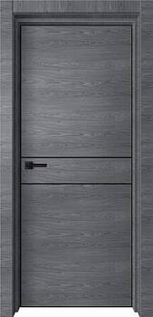 Полотно дверное Экошпон LINE 2 ольха серая 900мм черный молдинг, кромка с 4х сторон