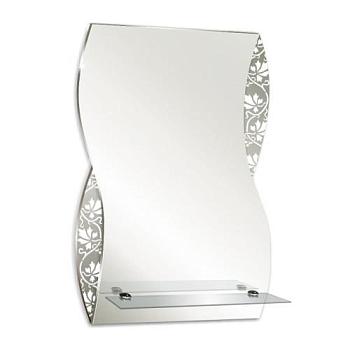 Зеркало для ванной комнаты фигурное настенное 395х600 мм с полкой и рисунком Аква МТ
