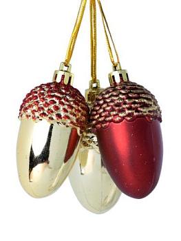Набор новогодних украшений на елку 3шт/4,5х4,5х6см Три орешка в золоте; 87008