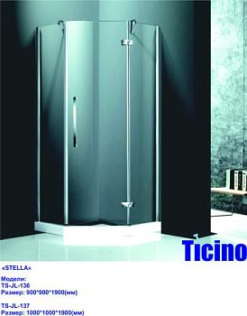 Душевое ограждение угловое призма 1000x1000x1900 распашная дверь 8мм, STELLA; Ticino, TS-JL-137